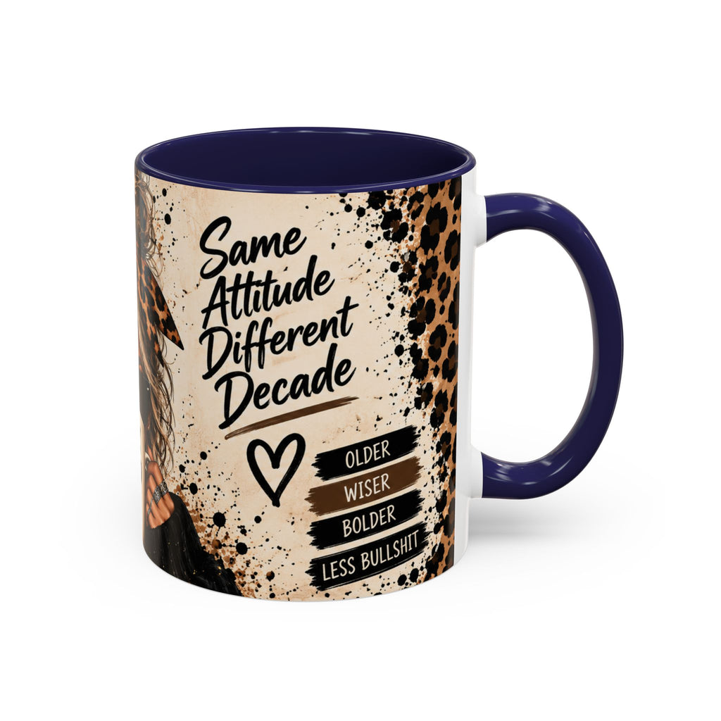 Gen X Fueled Accent Coffee Mug — “Same Attitude Different Decade” Leopard Design (11/15oz)