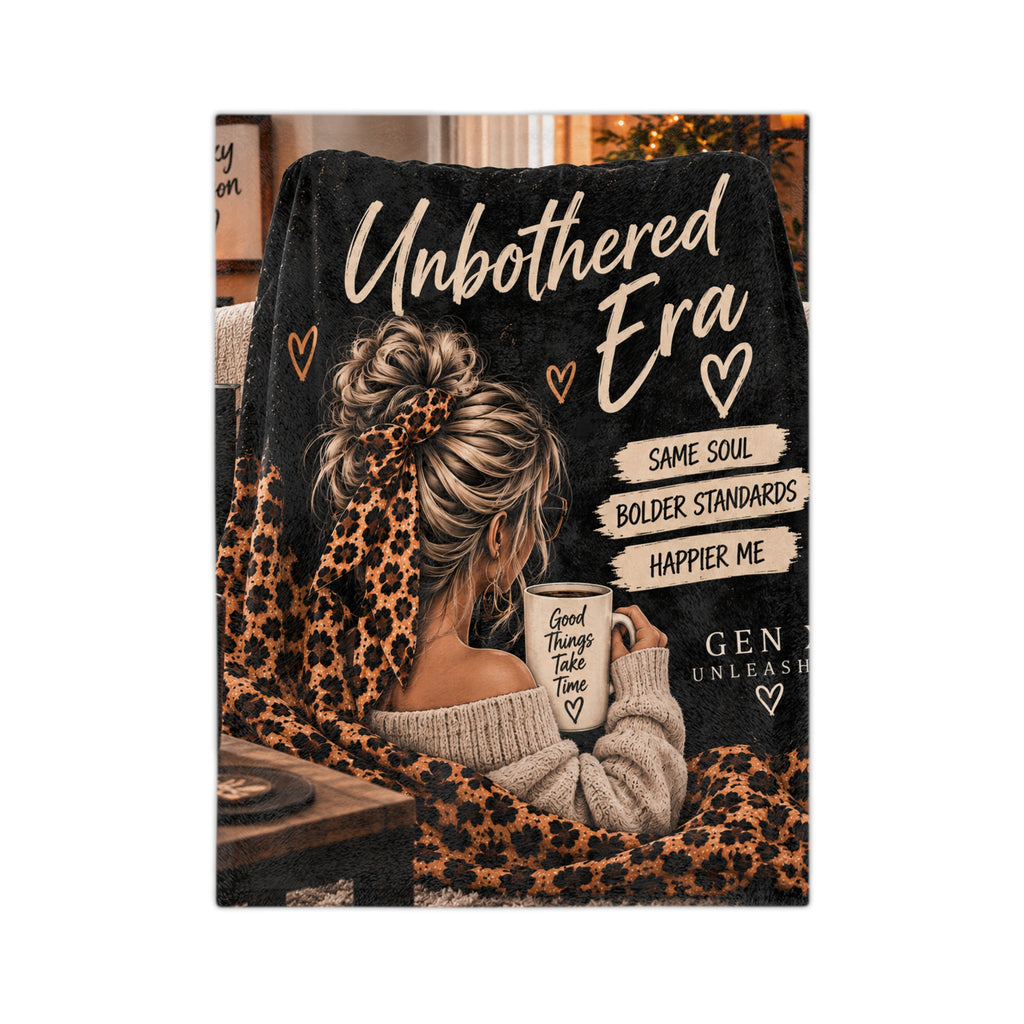 Unbothered Era Microfiber Blanket — Cozy Leopard Throw with 'Same Soul, Bolder Standards, Happier Me' Design