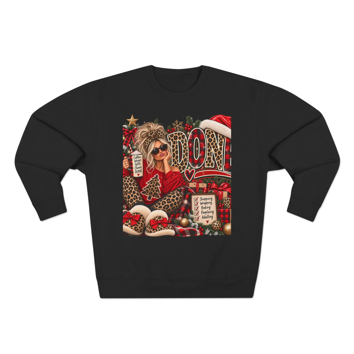 Christmas Mom Crewneck Sweatshirt - Leopard Santa Holiday Graphic