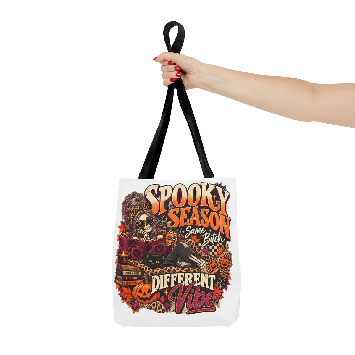 Spooky Season Tote Bag – "Different Vibe" Halloween Skull Graphic