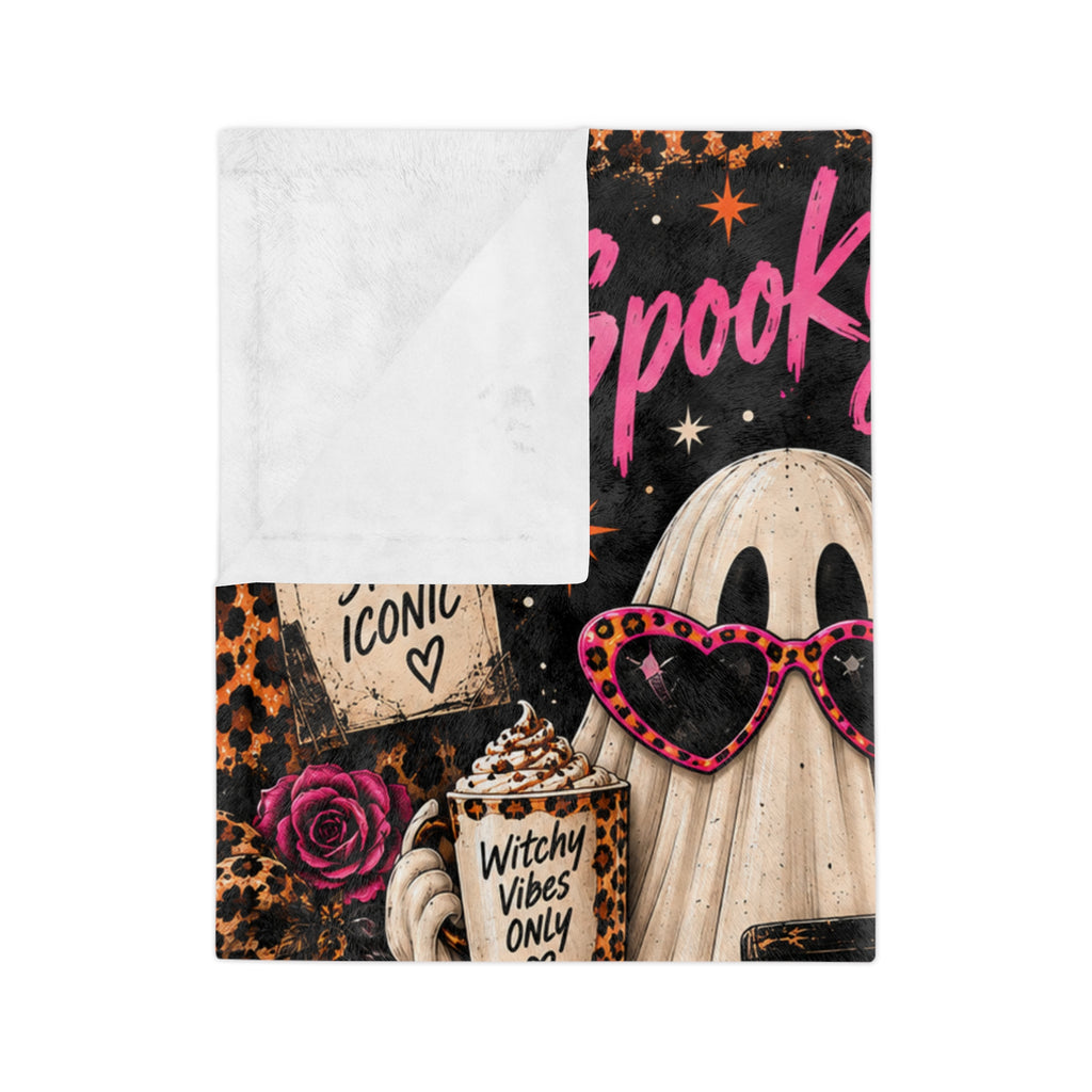 Spooky Girls Club Velveteen Blanket — Halloween Leopard Pumpkin Ghost Throw