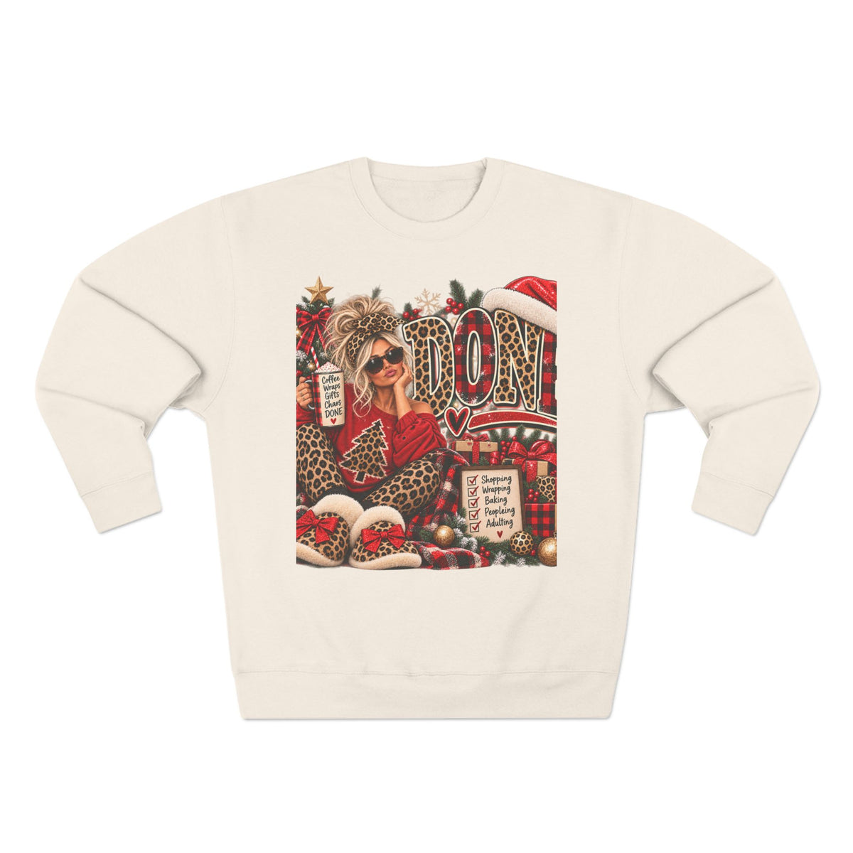 Christmas Mom Crewneck Sweatshirt - Leopard Santa Holiday Graphic