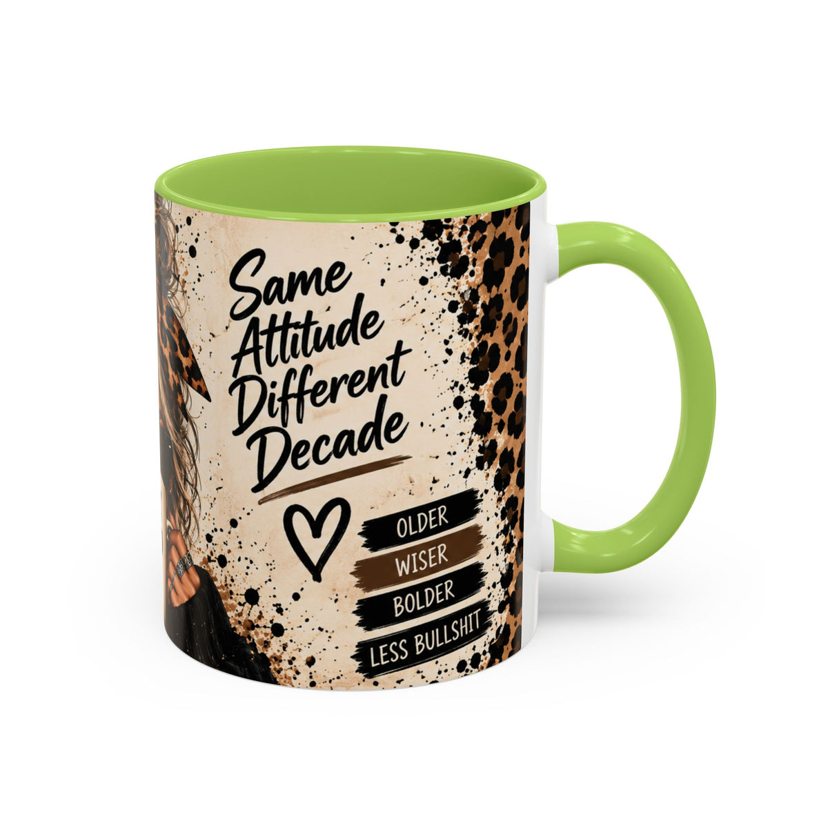 Gen X Fueled Accent Coffee Mug — “Same Attitude Different Decade” Leopard Design (11/15oz)