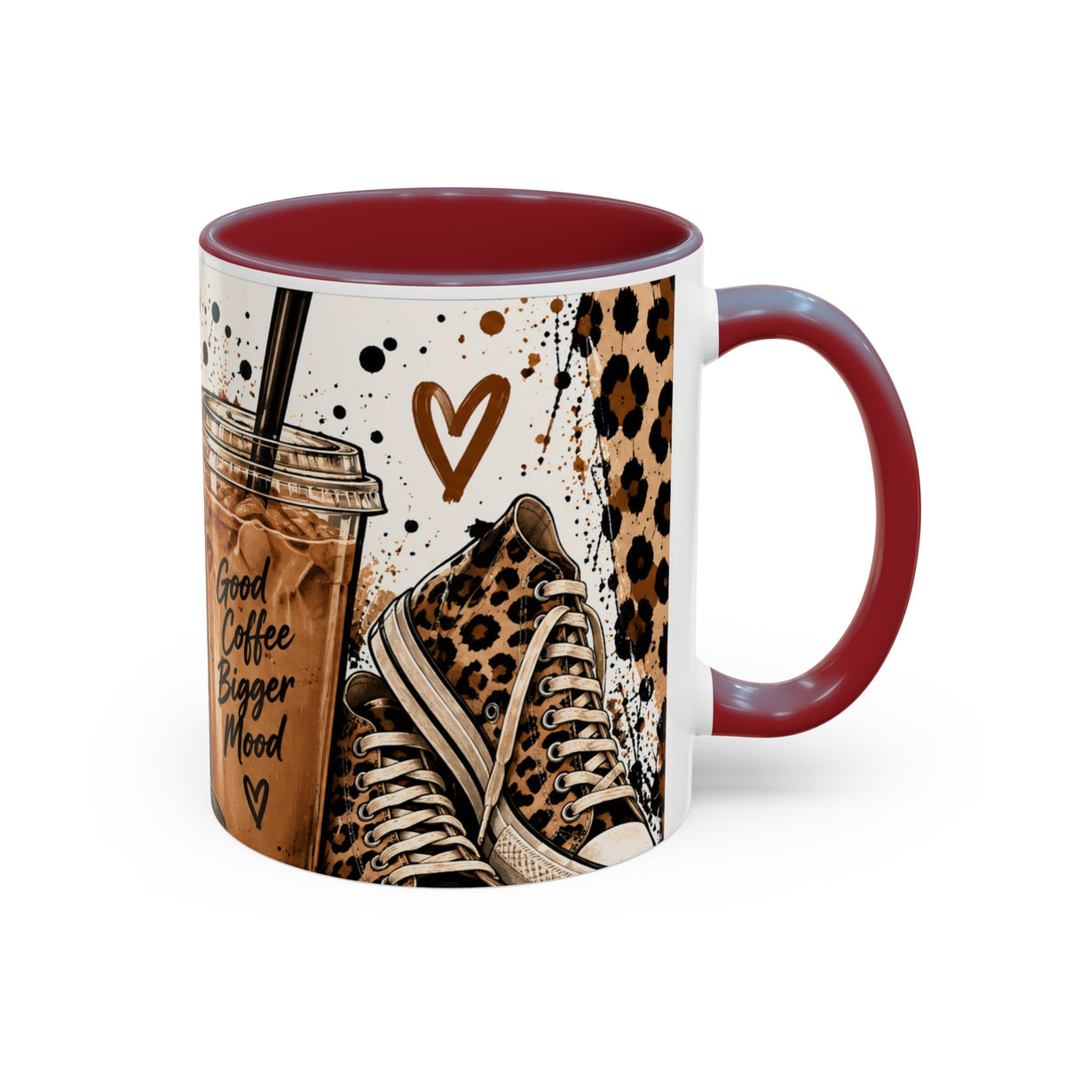 Coffee Lover Accent Mug — 'Good Coffee Bigger Mood' Leopard Design (11/15oz)