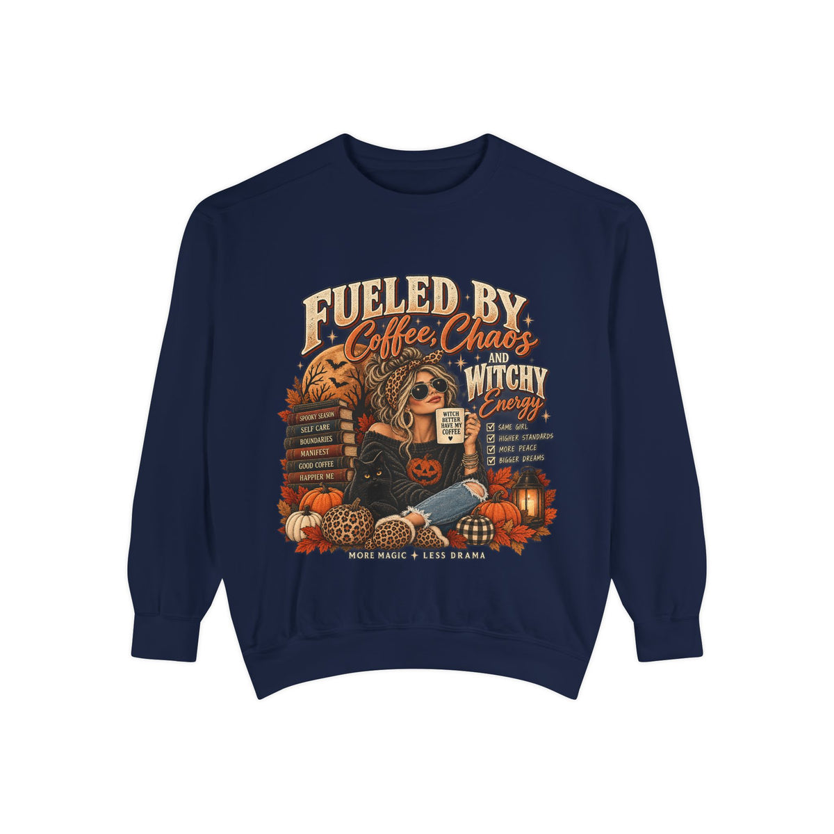 Fueled by Coffee Chaos & Witchy Energy Sweatshirt | Vintage Halloween Crewneck