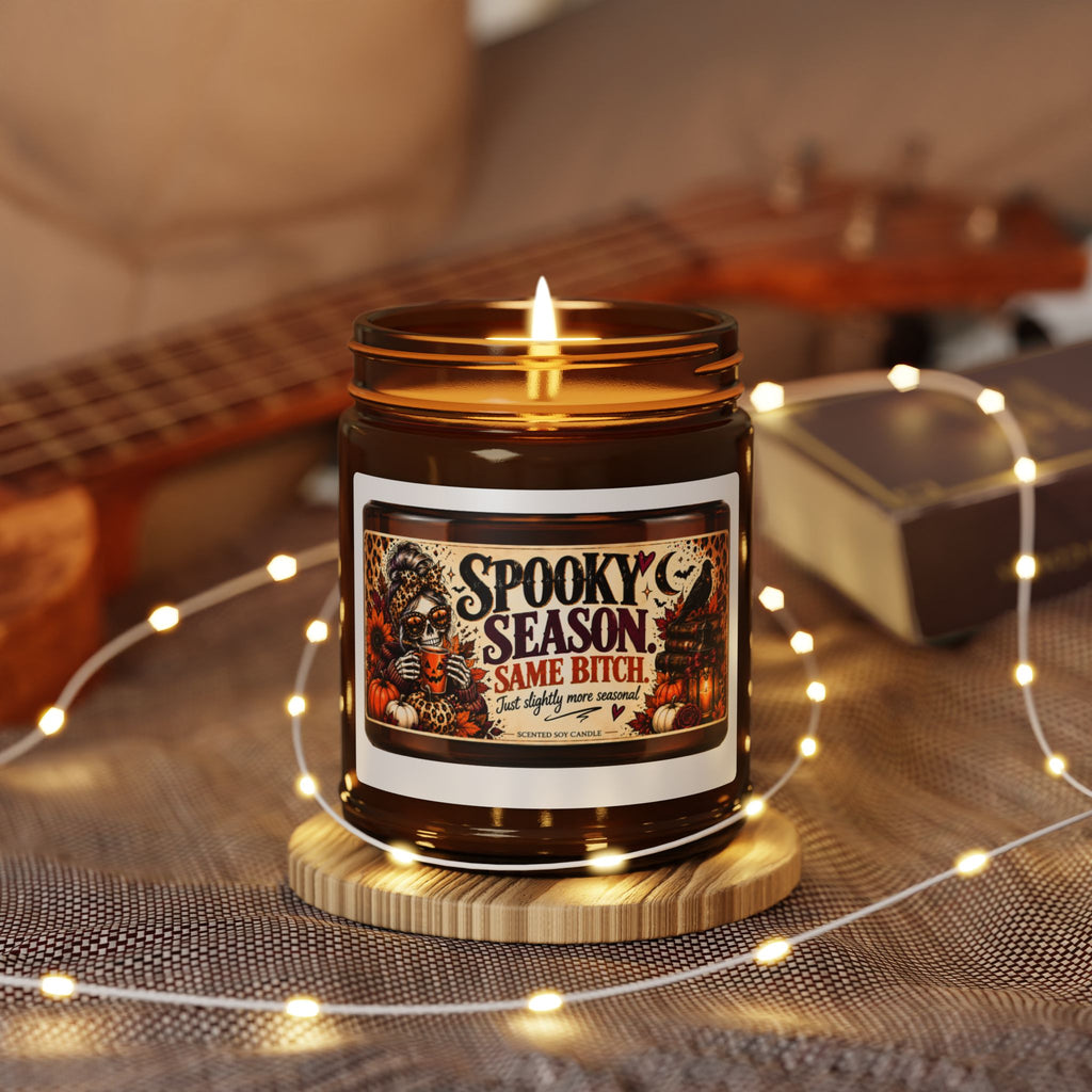 Spooky Season Soy Candle — Amber Jar ("Spooky Season Same Bitch")