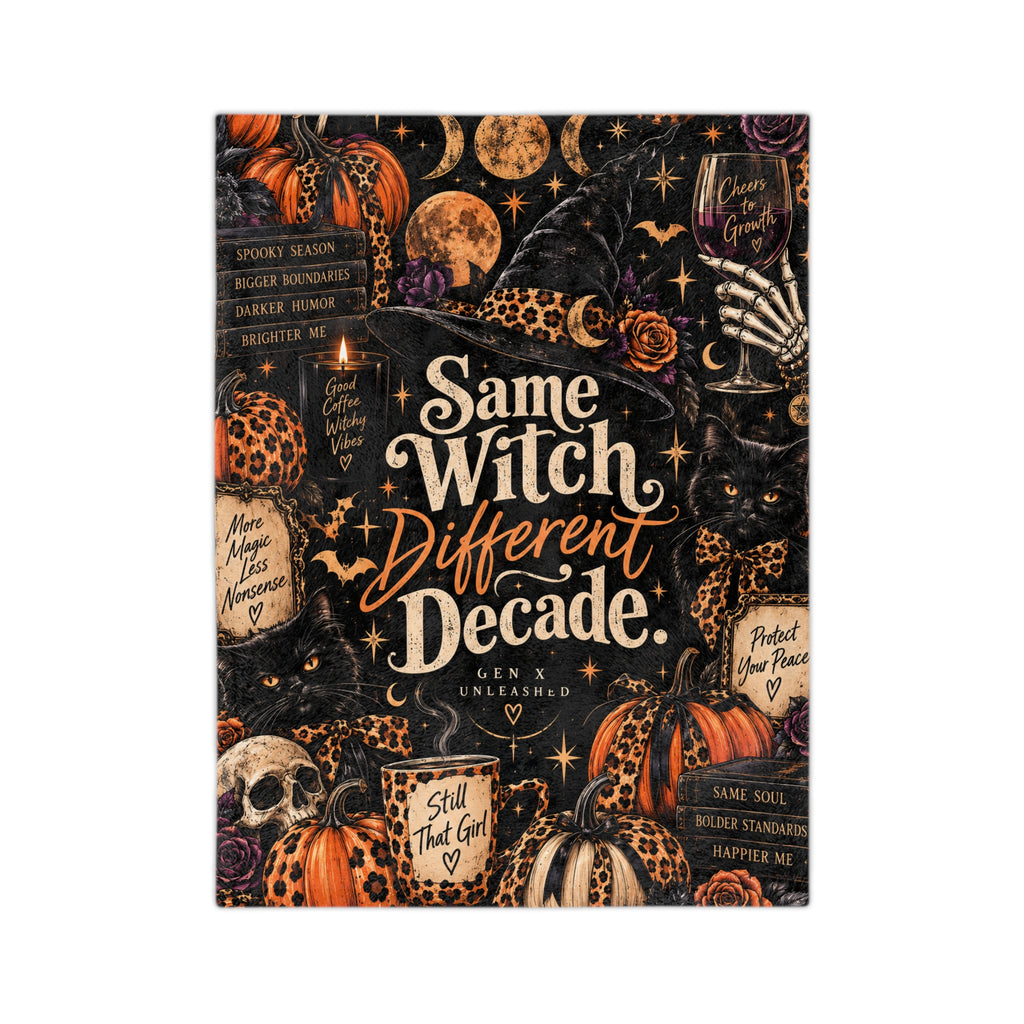 Witchy Halloween Velveteen Microfiber Blanket — "Same Witch Different Decade"