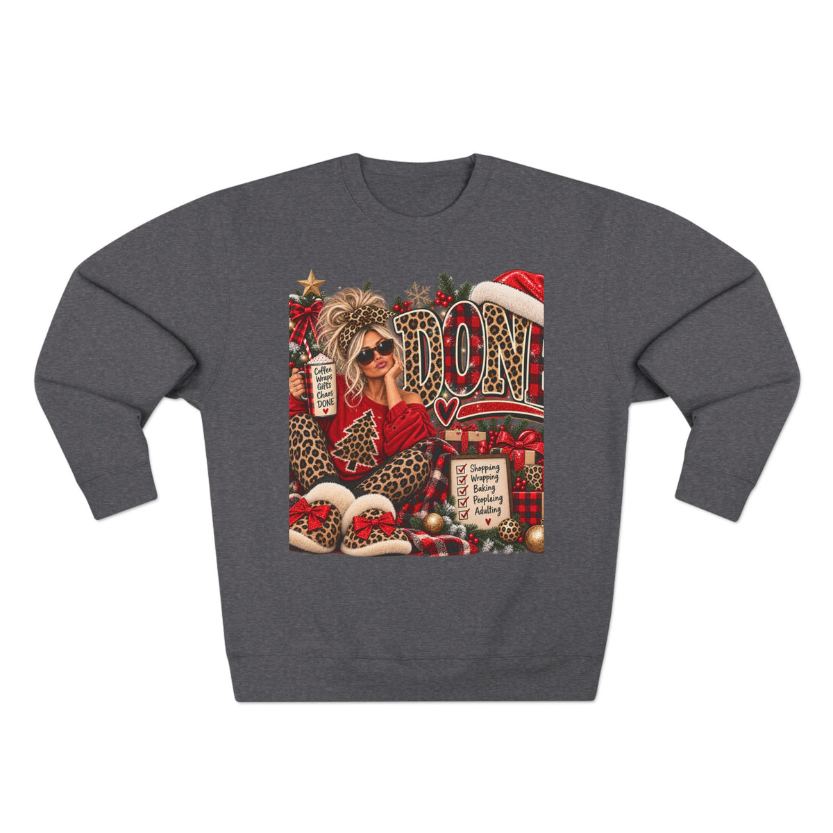 Christmas Mom Crewneck Sweatshirt - Leopard Santa Holiday Graphic