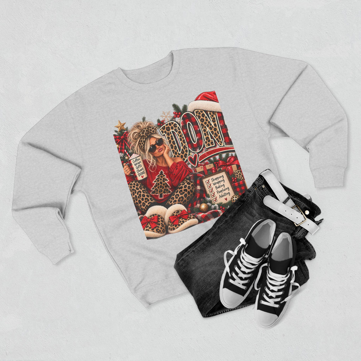 Christmas Mom Crewneck Sweatshirt - Leopard Santa Holiday Graphic