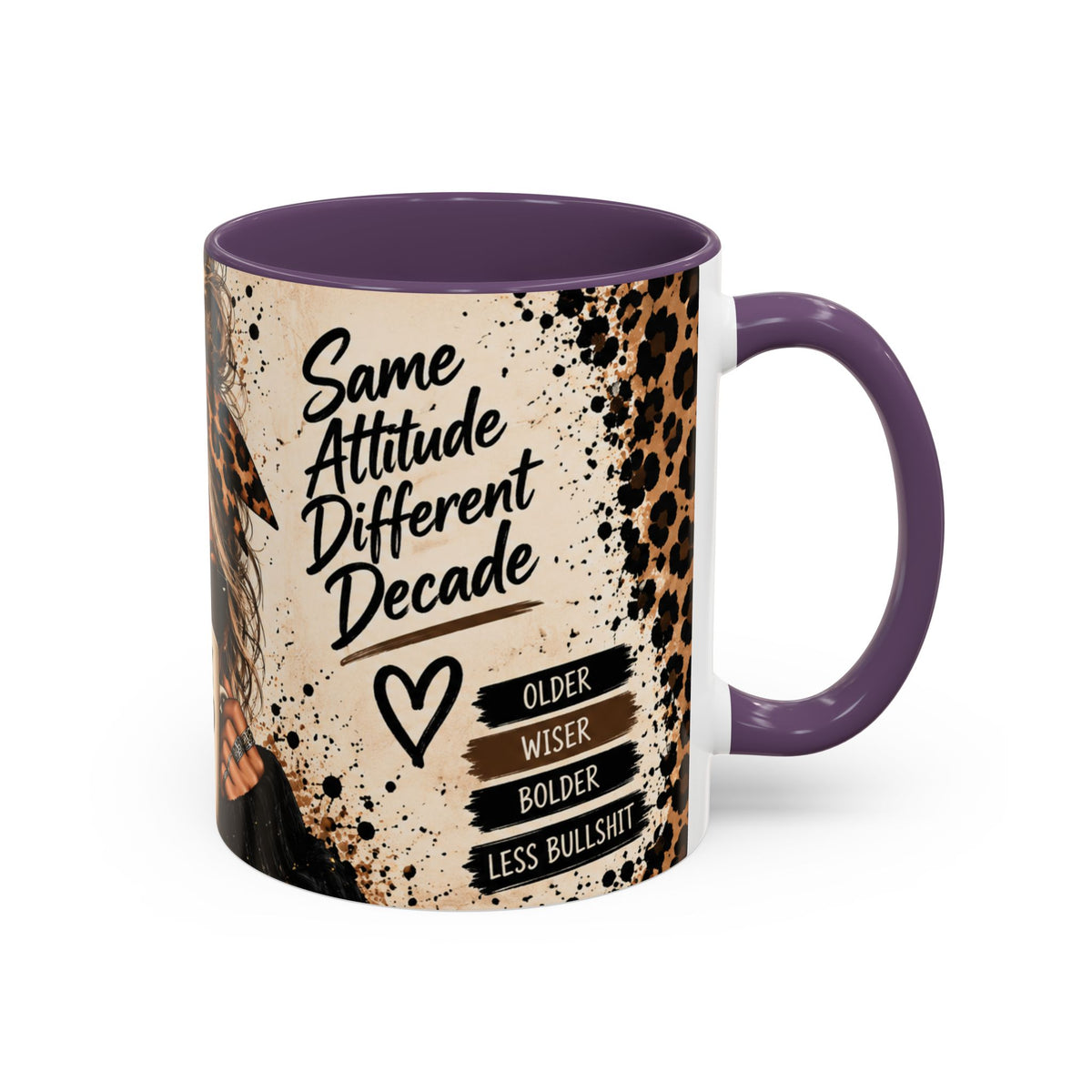 Gen X Fueled Accent Coffee Mug — “Same Attitude Different Decade” Leopard Design (11/15oz)
