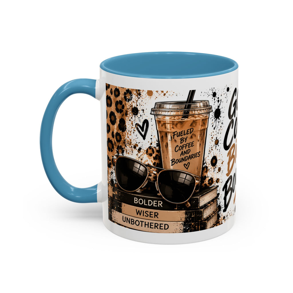 Good Coffee Bigger Boundaries Accent Mug — Leopard Sneaker Coffee Quote (11/15oz)