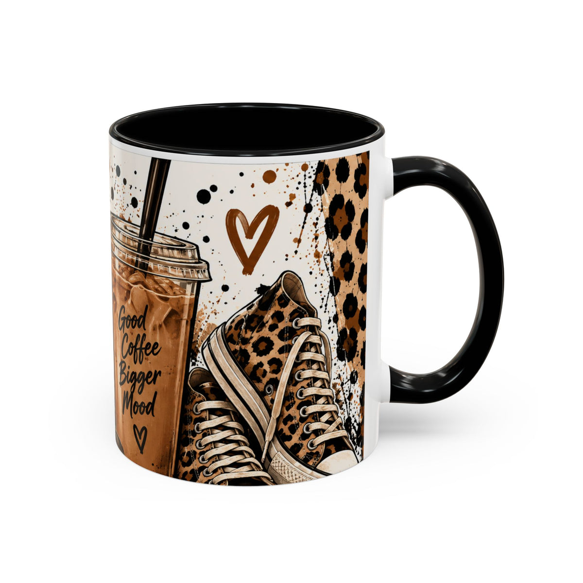 Coffee Lover Accent Mug — 'Good Coffee Bigger Mood' Leopard Design (11/15oz)