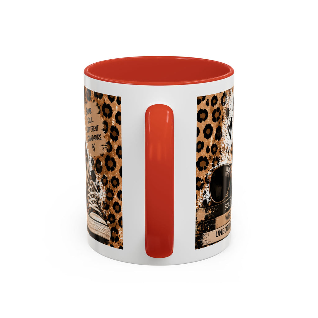Good Coffee Bigger Boundaries Accent Mug — Leopard Sneaker Coffee Quote (11/15oz)