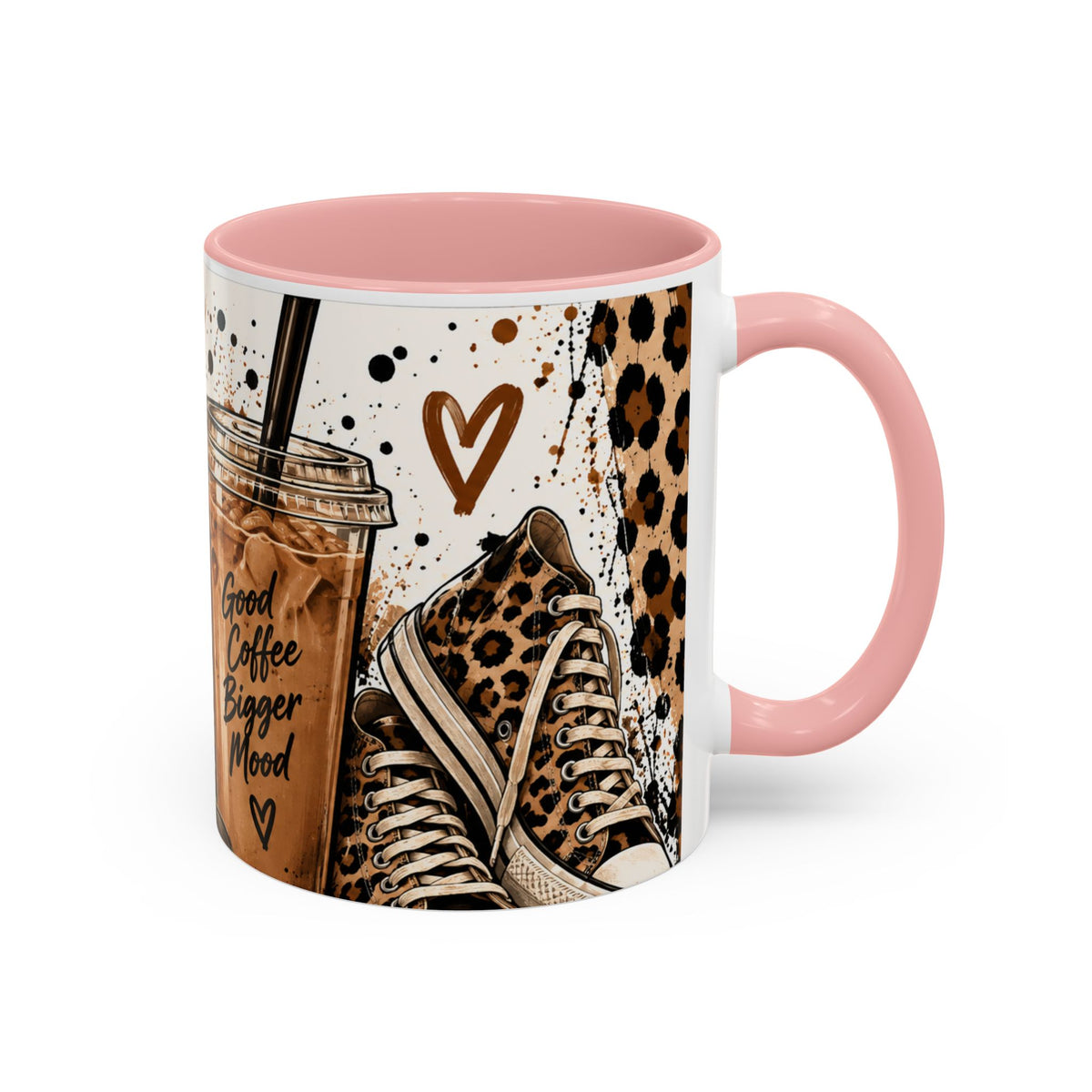 Coffee Lover Accent Mug — 'Good Coffee Bigger Mood' Leopard Design (11/15oz)