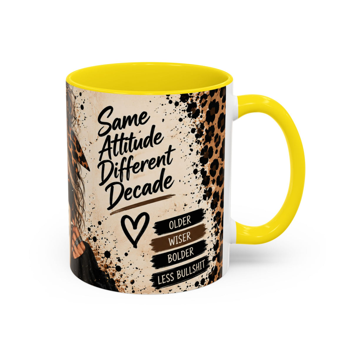 Gen X Fueled Accent Coffee Mug — “Same Attitude Different Decade” Leopard Design (11/15oz)