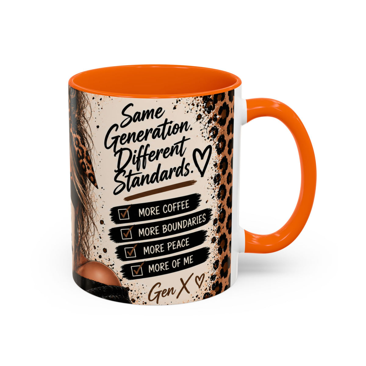 Gen X Coffee Mug - "Gen X Fueled by Choices Not Approval" Leopard Accent Mug