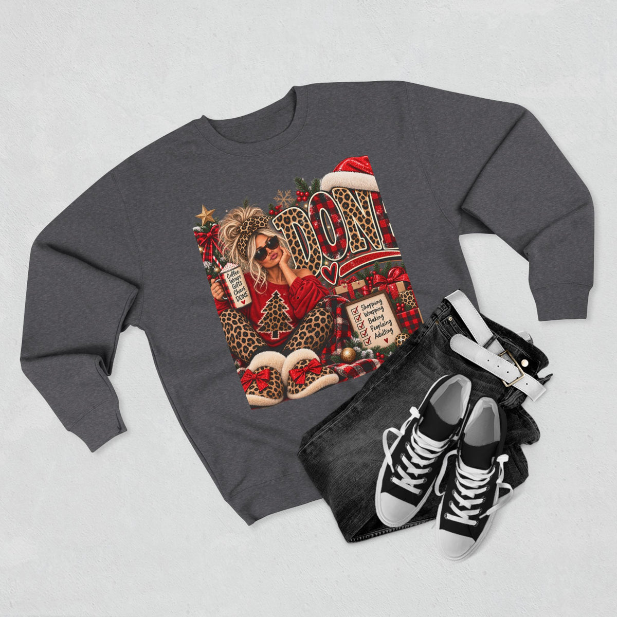 Christmas Mom Crewneck Sweatshirt - Leopard Santa Holiday Graphic