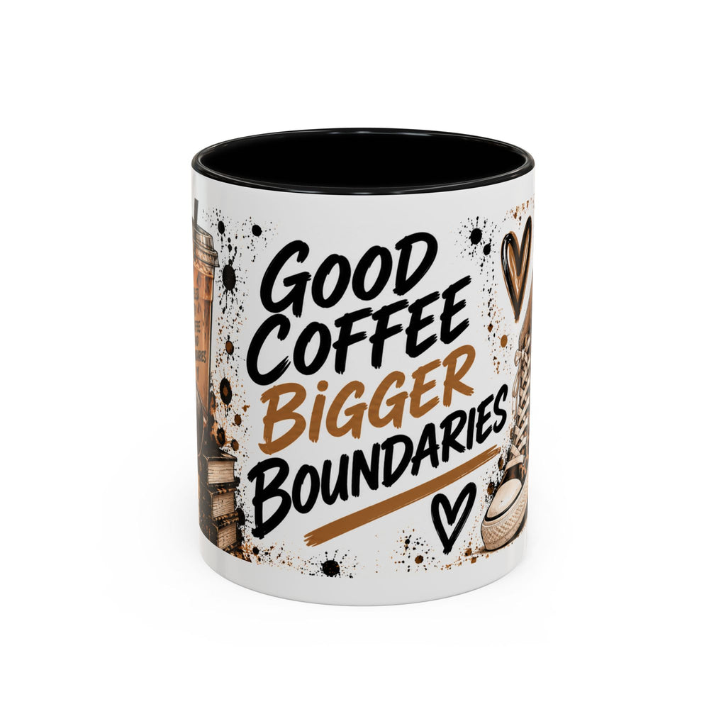 Good Coffee Bigger Boundaries Accent Mug — Leopard Sneaker Coffee Quote (11/15oz)