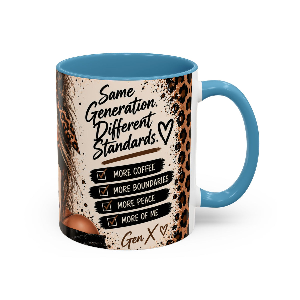 Gen X Coffee Mug - "Gen X Fueled by Choices Not Approval" Leopard Accent Mug