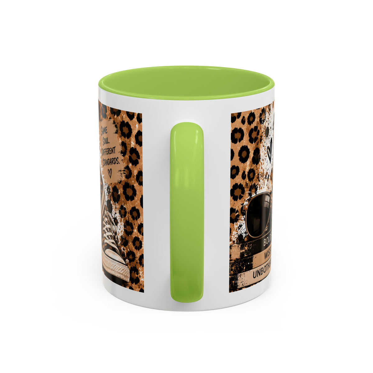Good Coffee Bigger Boundaries Accent Mug — Leopard Sneaker Coffee Quote (11/15oz)