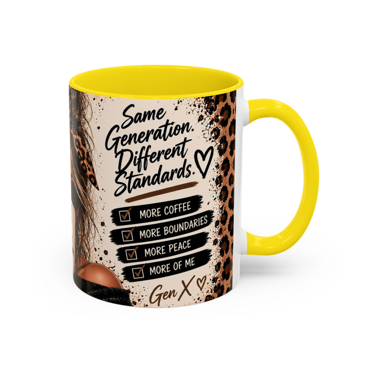 Gen X Coffee Mug - "Gen X Fueled by Choices Not Approval" Leopard Accent Mug