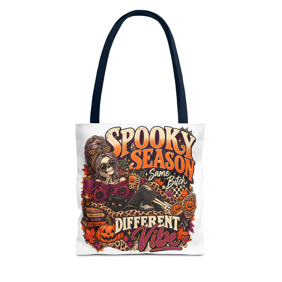 Spooky Season Tote Bag – "Different Vibe" Halloween Skull Graphic