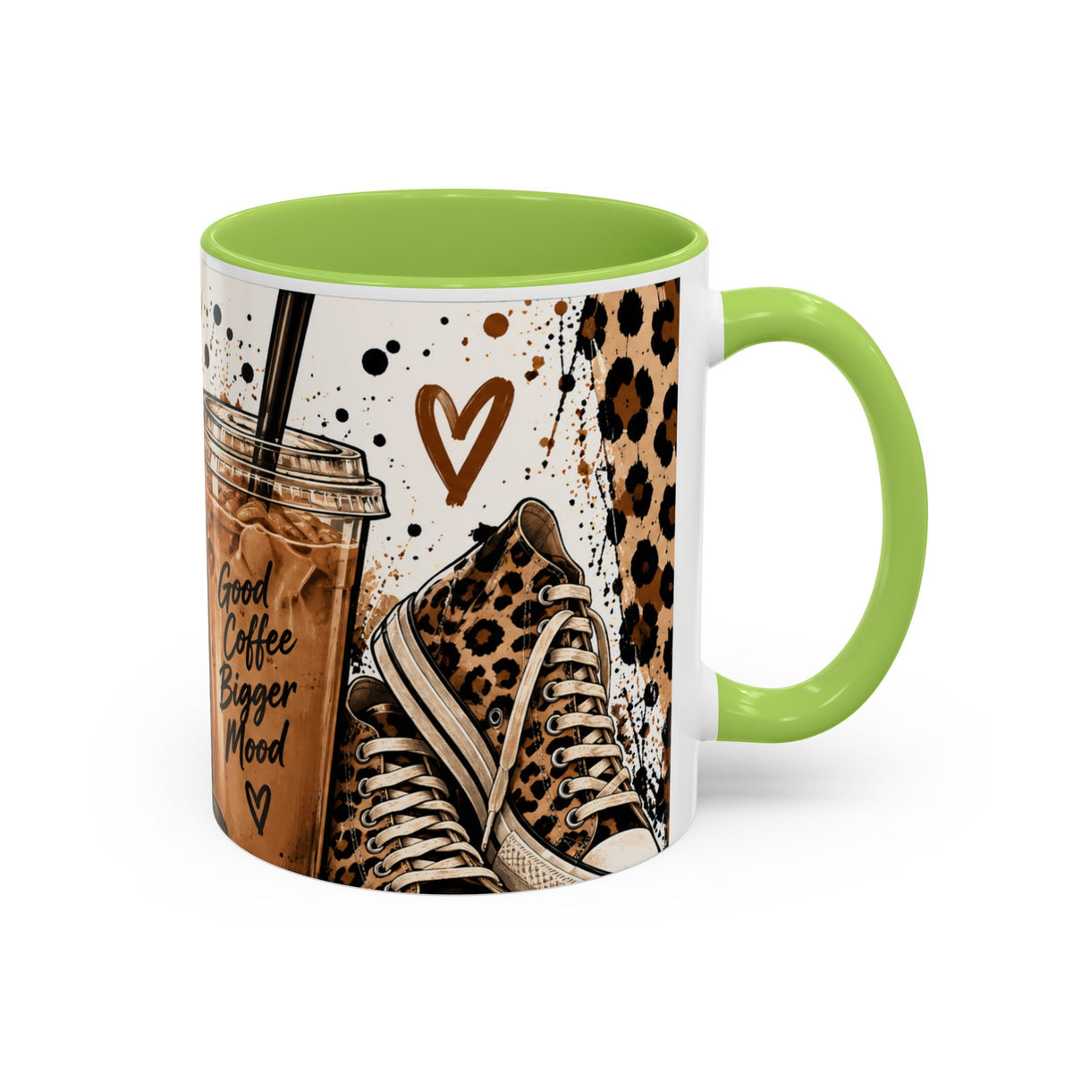Coffee Lover Accent Mug — 'Good Coffee Bigger Mood' Leopard Design (11/15oz)