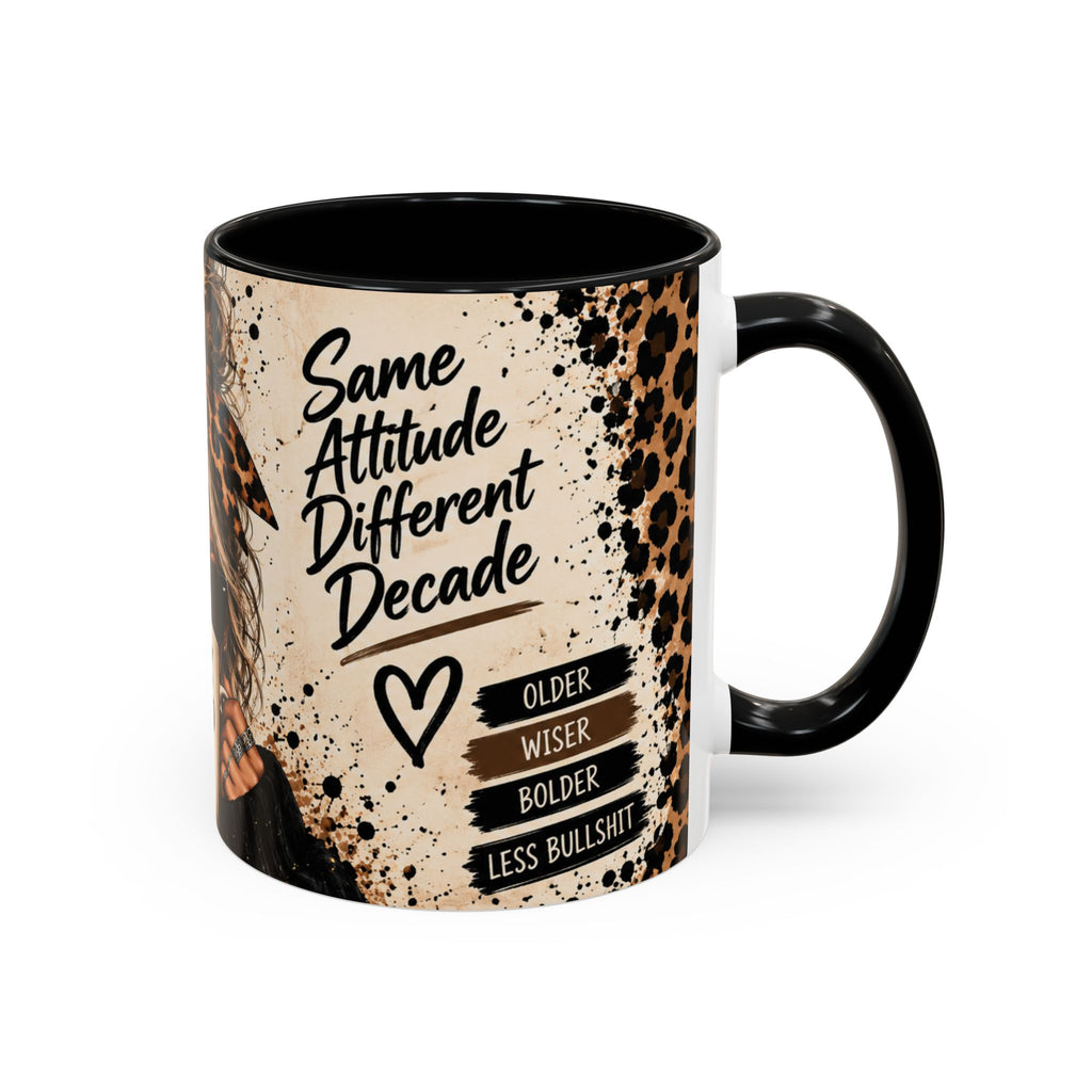 Gen X Fueled Accent Coffee Mug — “Same Attitude Different Decade” Leopard Design (11/15oz)