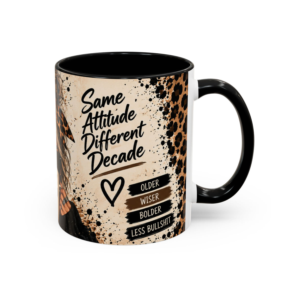 Gen X Fueled Accent Coffee Mug — “Same Attitude Different Decade” Leopard Design (11/15oz)