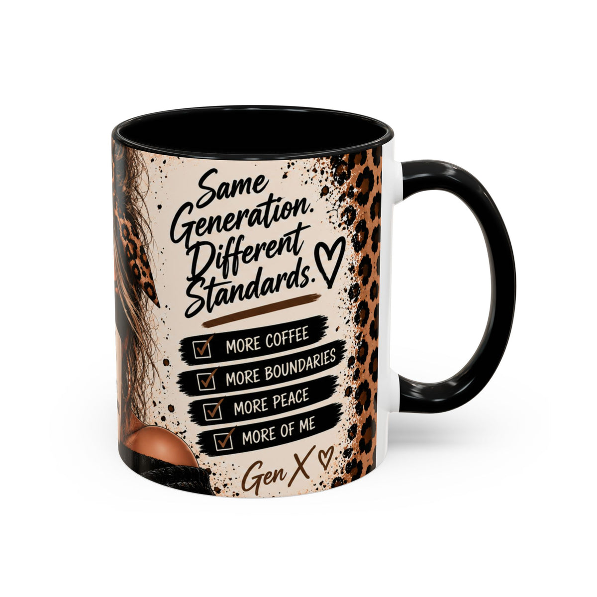 Gen X Coffee Mug - "Gen X Fueled by Choices Not Approval" Leopard Accent Mug