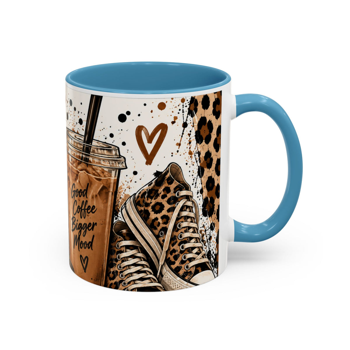 Coffee Lover Accent Mug — 'Good Coffee Bigger Mood' Leopard Design (11/15oz)