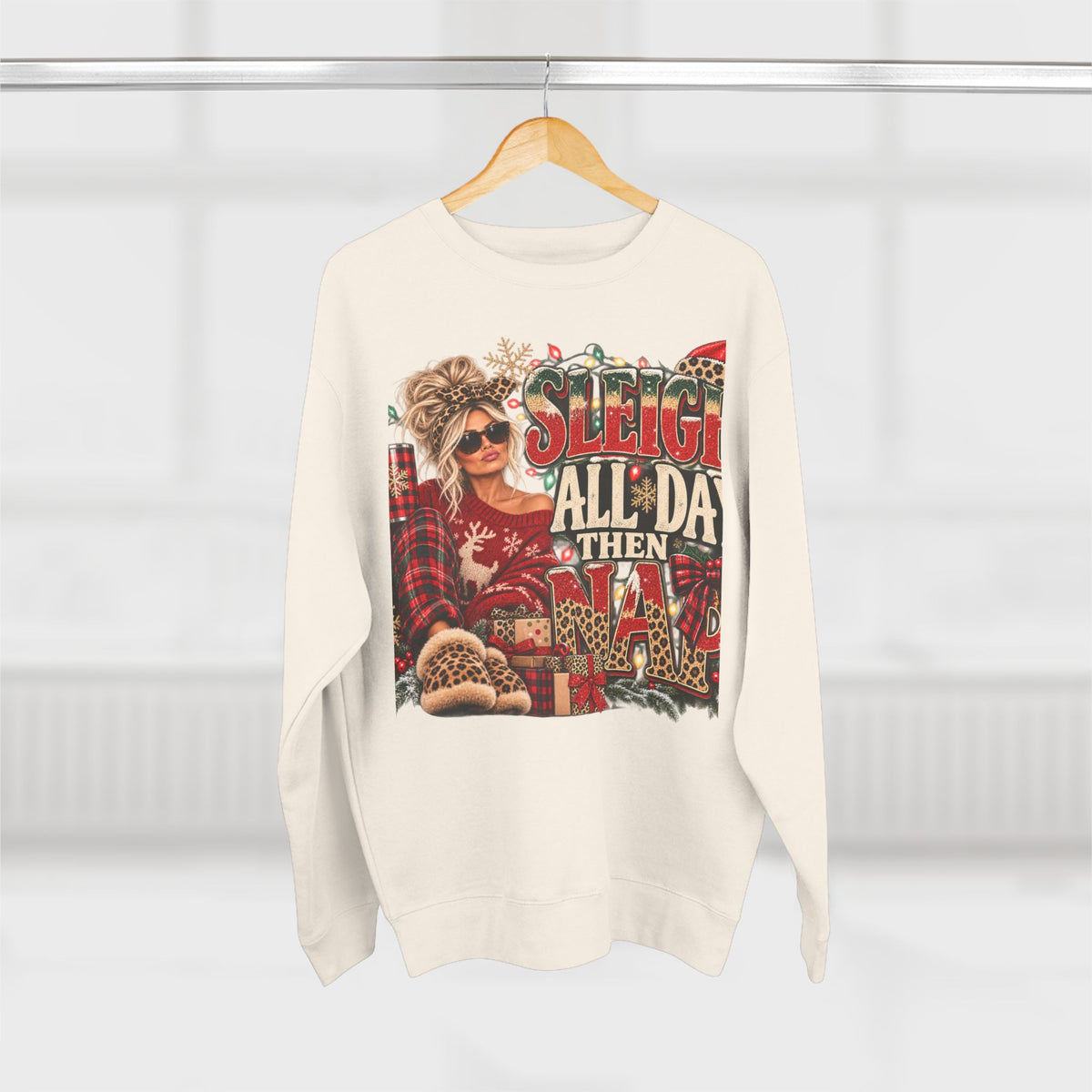 Christmas Sweatshirt - "Sleigh All Day Then Slay" Funny Holiday Crewneck