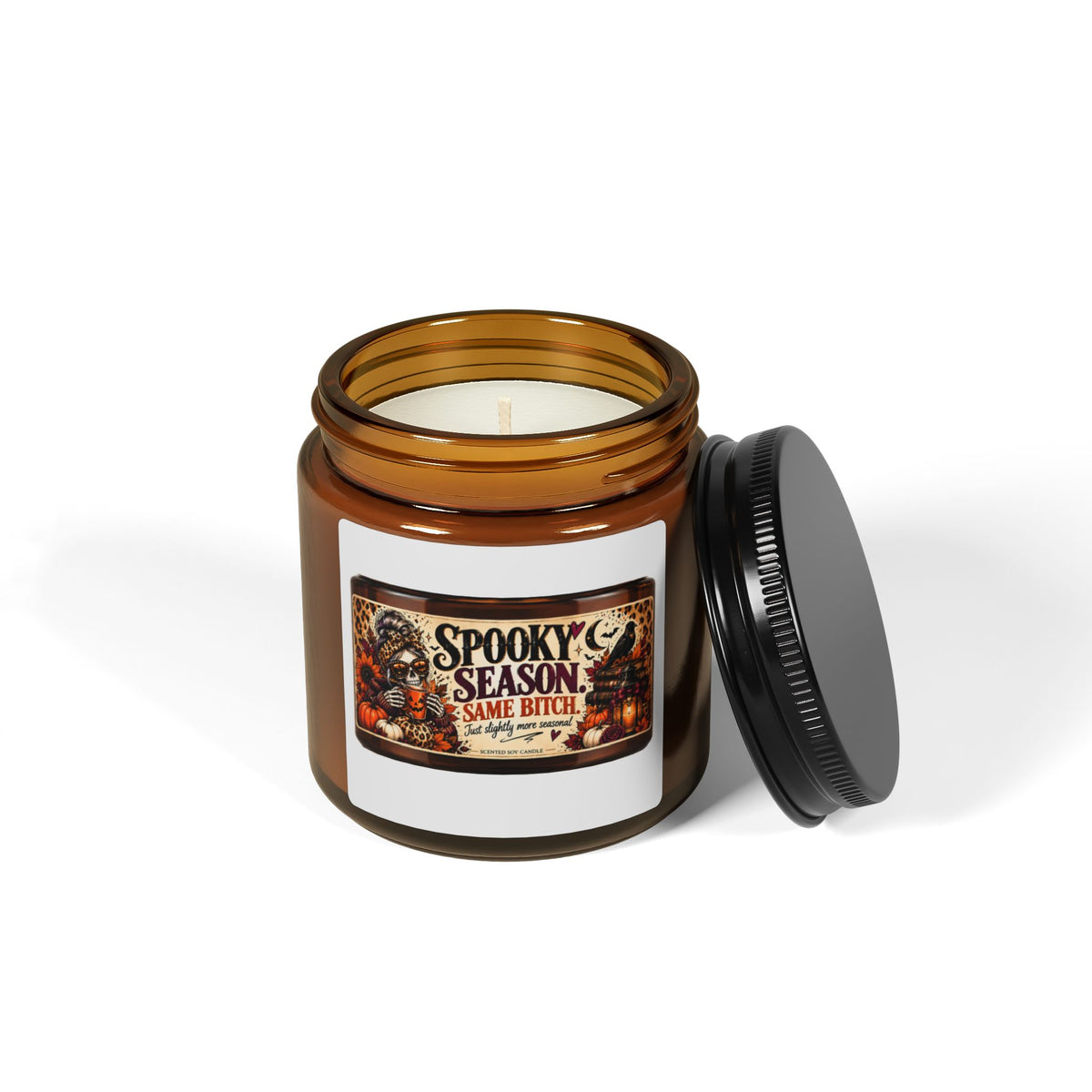 Spooky Season Soy Candle — Amber Jar ("Spooky Season Same Bitch")