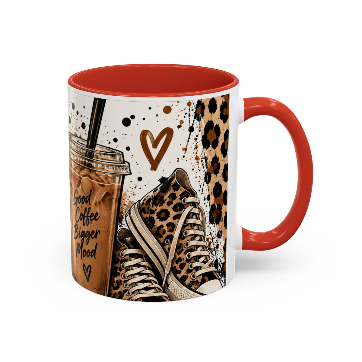 Coffee Lover Accent Mug — 'Good Coffee Bigger Mood' Leopard Design (11/15oz)