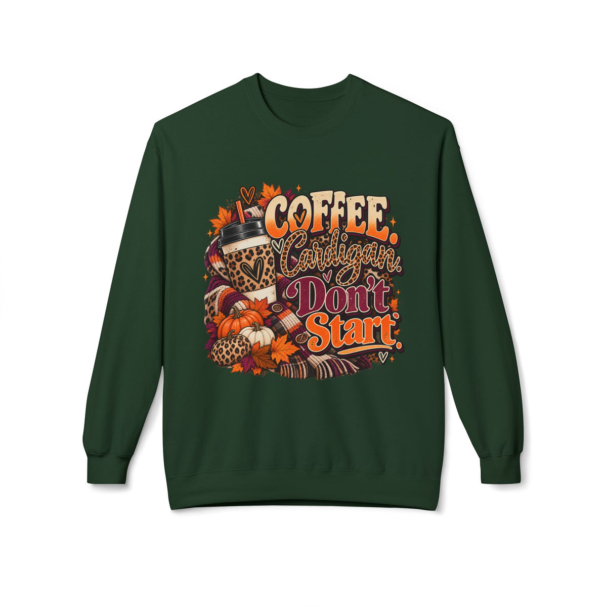 Coffee & Cattitude Sweatshirt — "Coffee and Cattitude Don't Start" Fall Crewneck