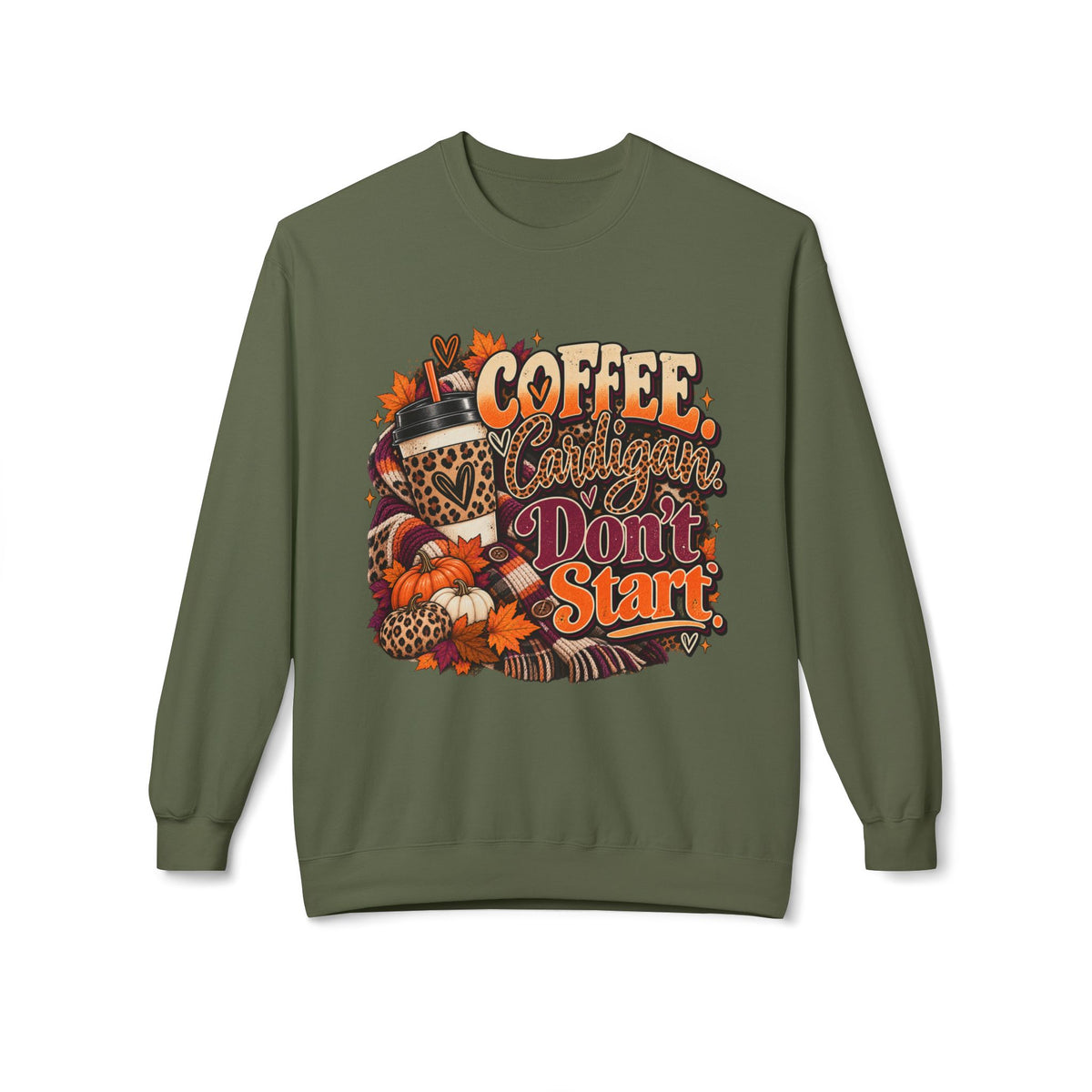 Coffee & Cattitude Sweatshirt — "Coffee and Cattitude Don't Start" Fall Crewneck