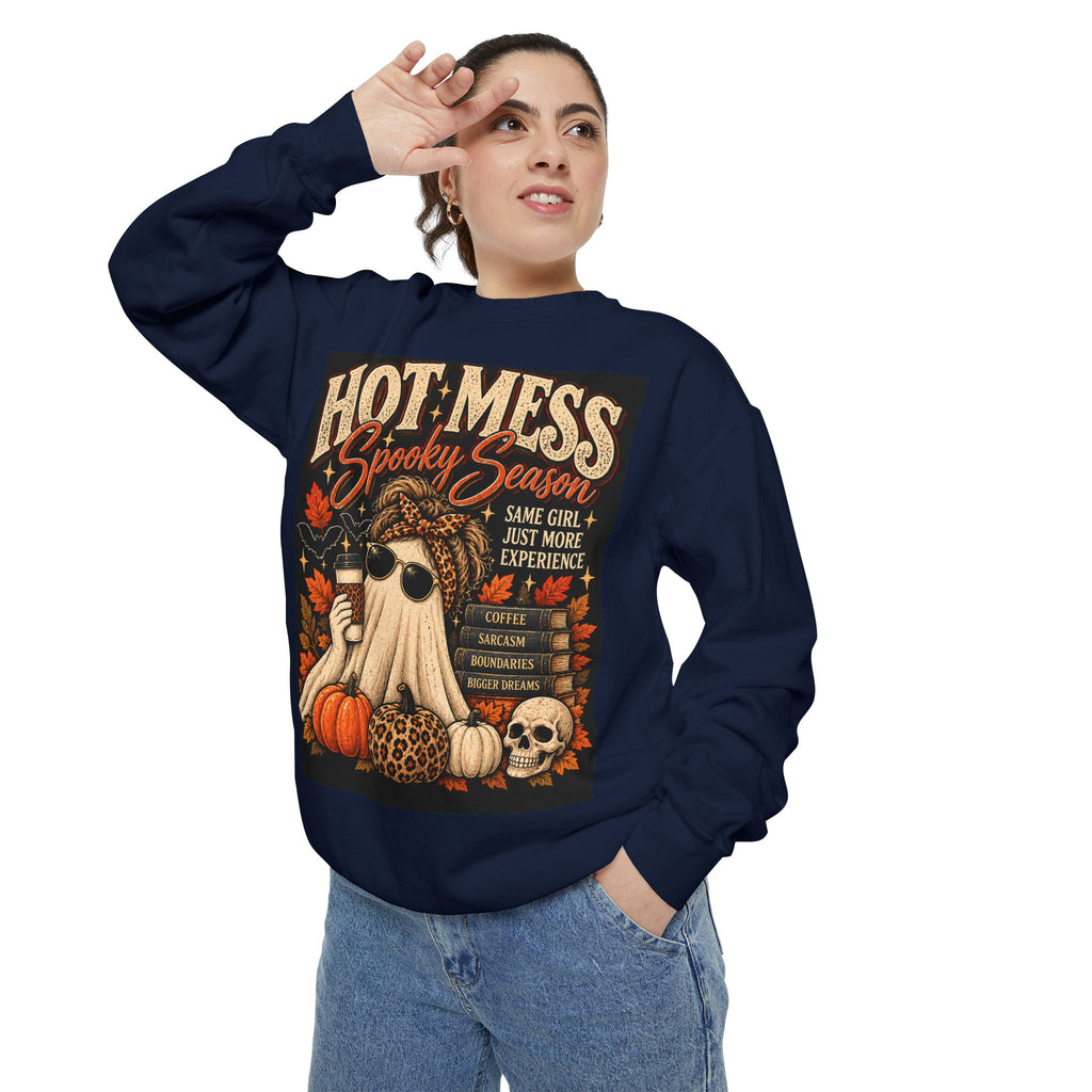 Hot Mess Spooky Season Sweatshirt | Gen X Halloween Crewneck | Vintage Fall Ghost