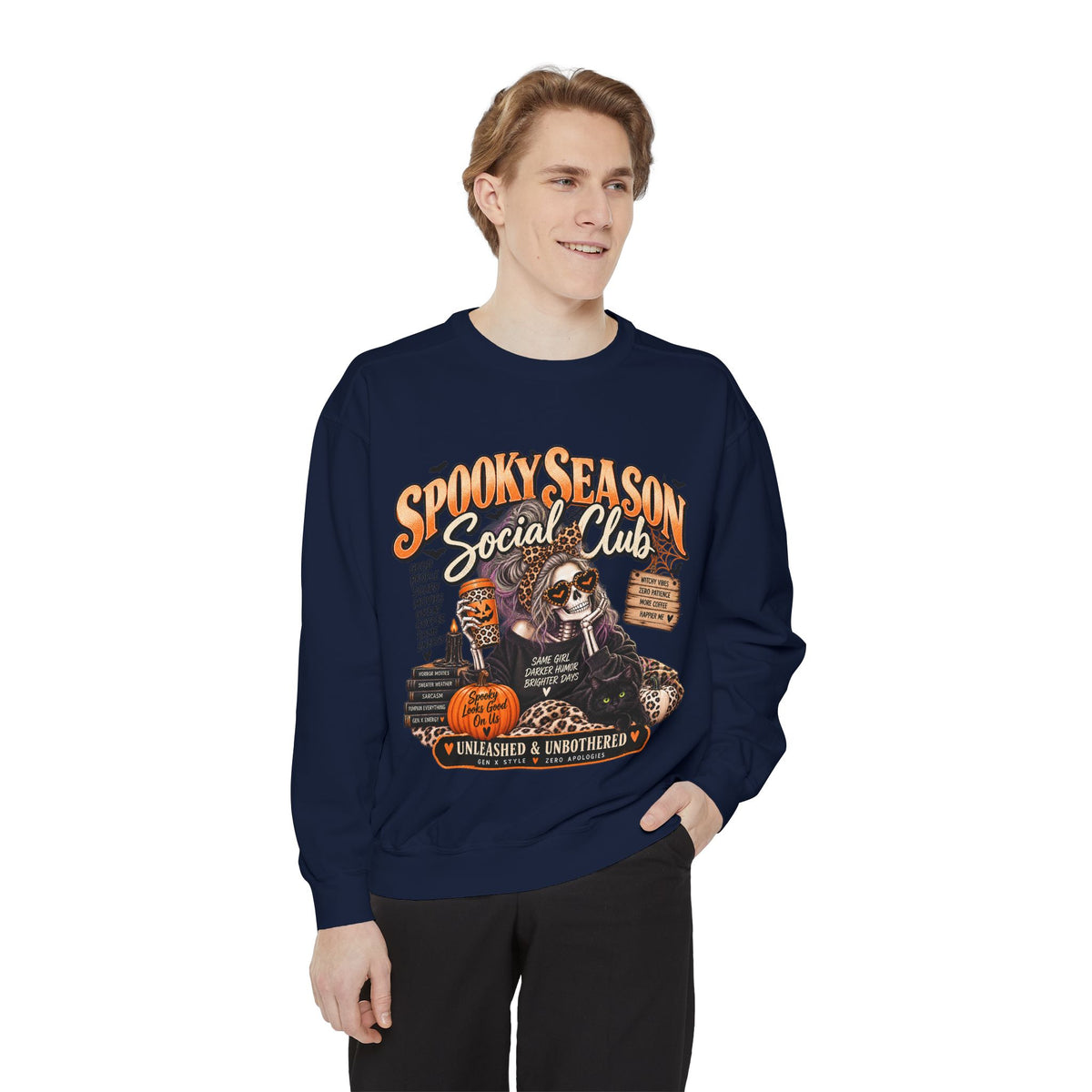 Spooky Season Social Club Sweatshirt — Halloween Skeleton Vintage Graphic