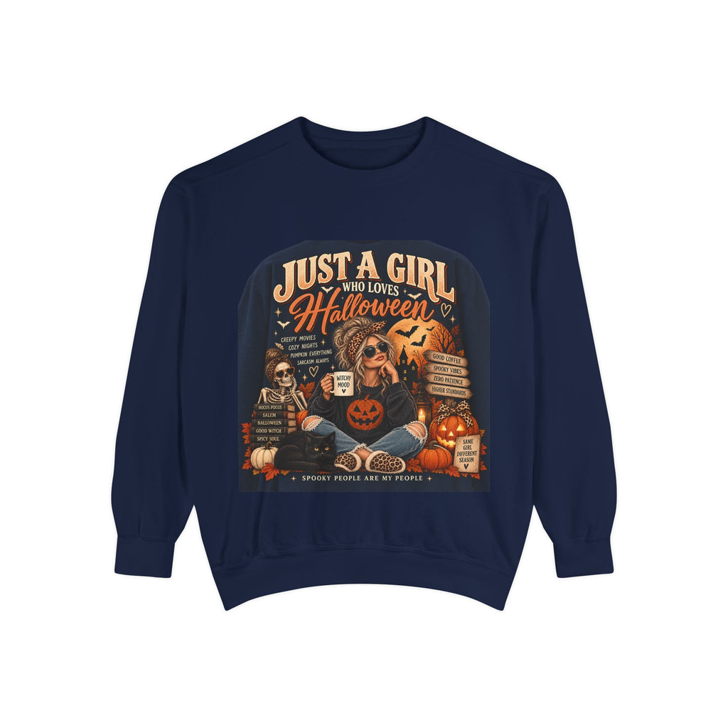 Just a Girl Who Loves Halloween Sweatshirt | Vintage Gen X Spooky Season Crewneck