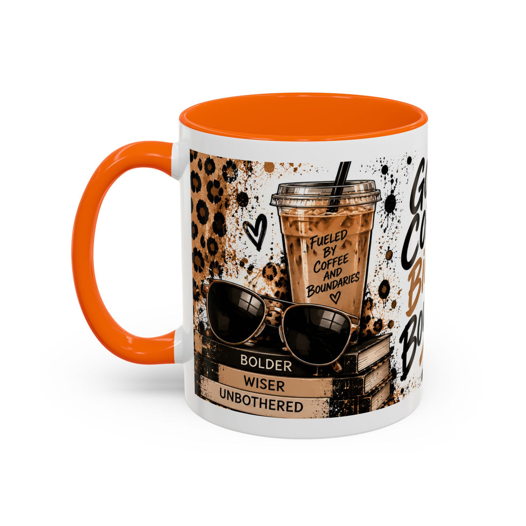 Good Coffee Bigger Boundaries Accent Mug — Leopard Sneaker Coffee Quote (11/15oz)