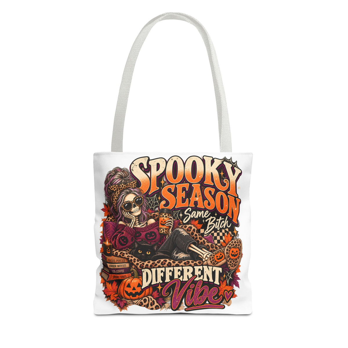 Spooky Season Tote Bag – "Different Vibe" Halloween Skull Graphic