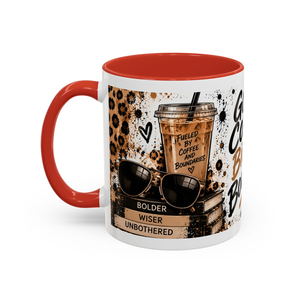 Good Coffee Bigger Boundaries Accent Mug — Leopard Sneaker Coffee Quote (11/15oz)