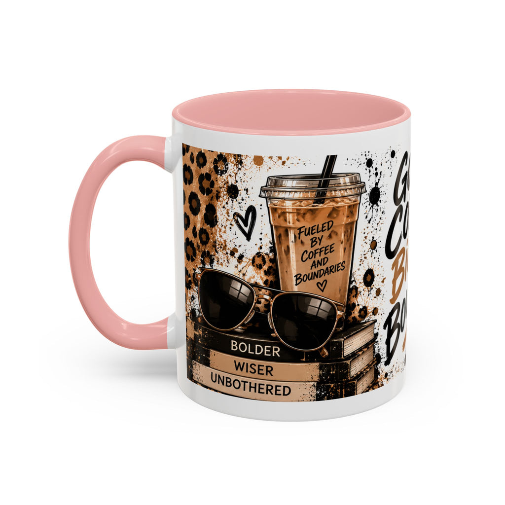 Good Coffee Bigger Boundaries Accent Mug — Leopard Sneaker Coffee Quote (11/15oz)