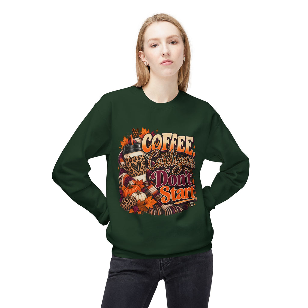 Coffee & Cattitude Sweatshirt — "Coffee and Cattitude Don't Start" Fall Crewneck