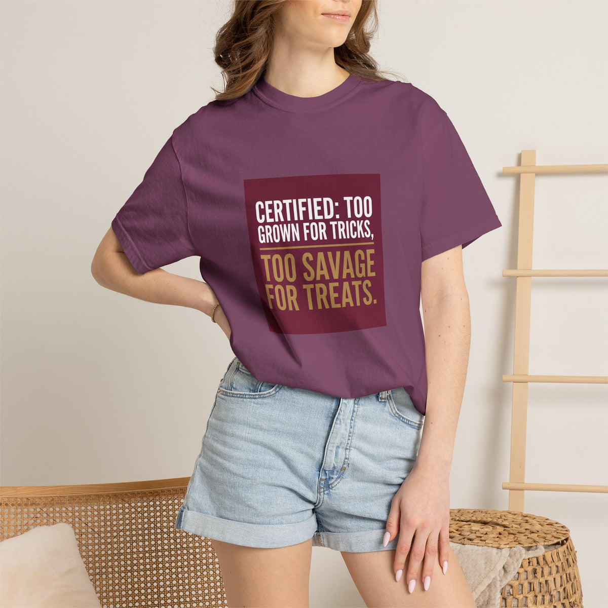Too Savage for Treats Halloween T-Shirt — "Certified: Too Grown for Tricks" Graphic Tee