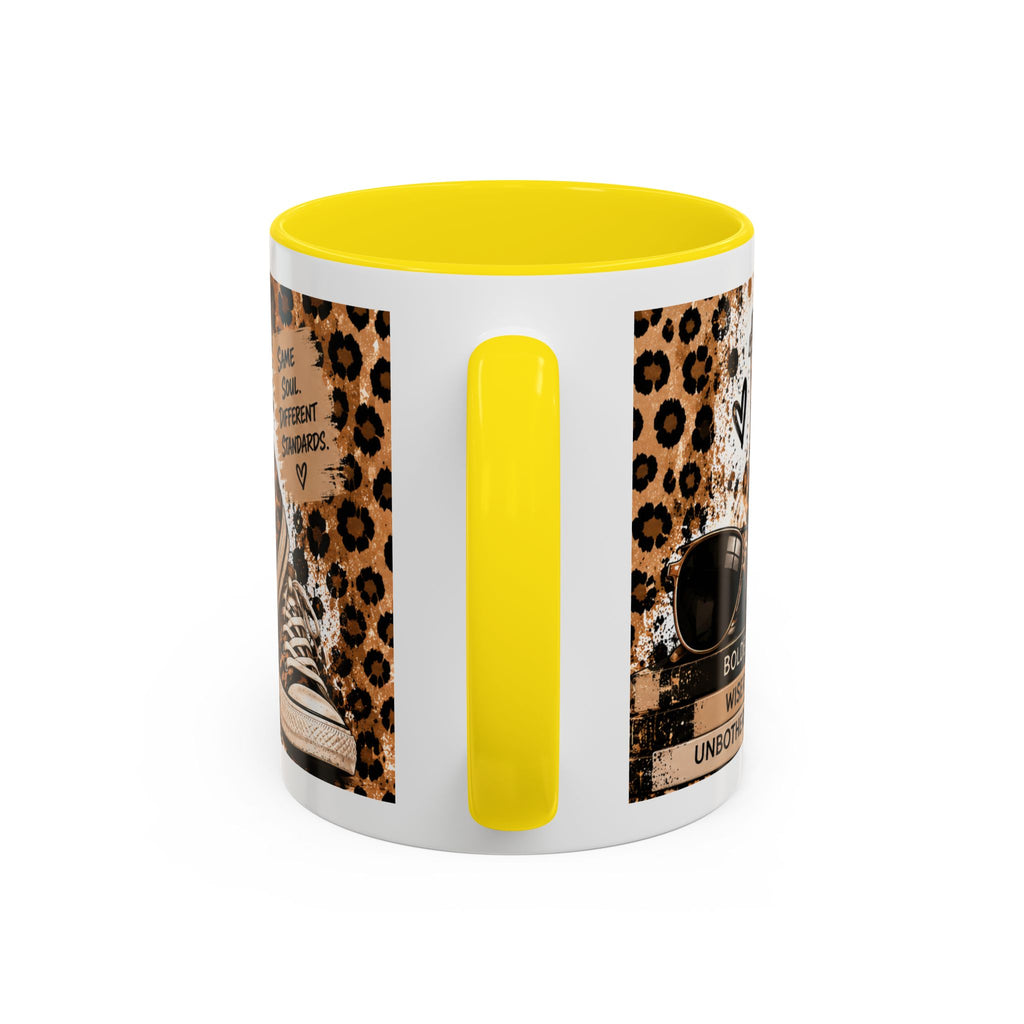 Good Coffee Bigger Boundaries Accent Mug — Leopard Sneaker Coffee Quote (11/15oz)