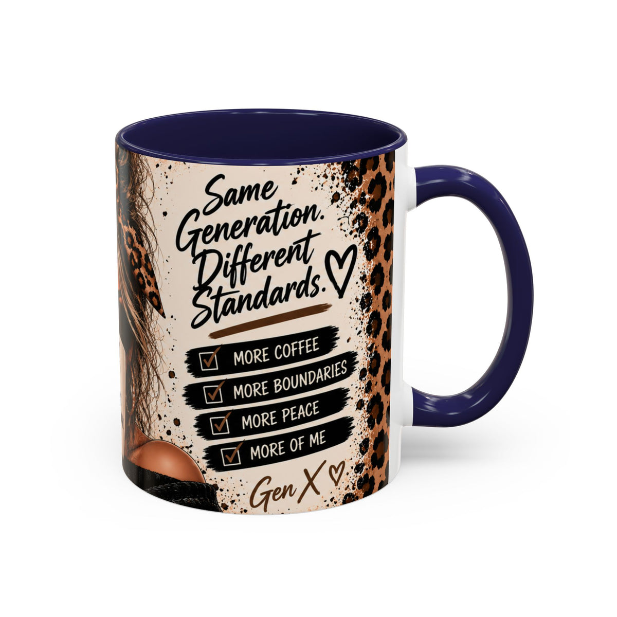Gen X Coffee Mug - "Gen X Fueled by Choices Not Approval" Leopard Accent Mug