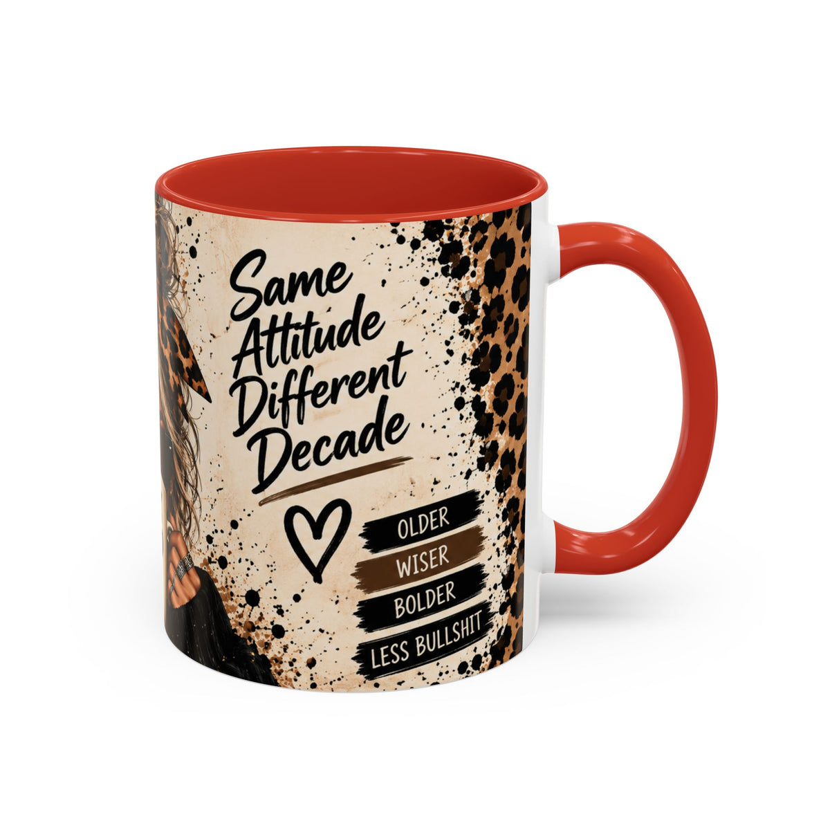 Gen X Fueled Accent Coffee Mug — “Same Attitude Different Decade” Leopard Design (11/15oz)