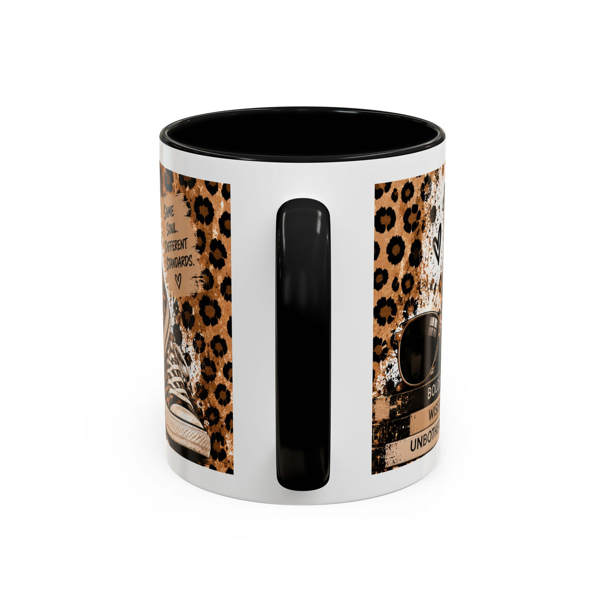 Good Coffee Bigger Boundaries Accent Mug — Leopard Sneaker Coffee Quote (11/15oz)
