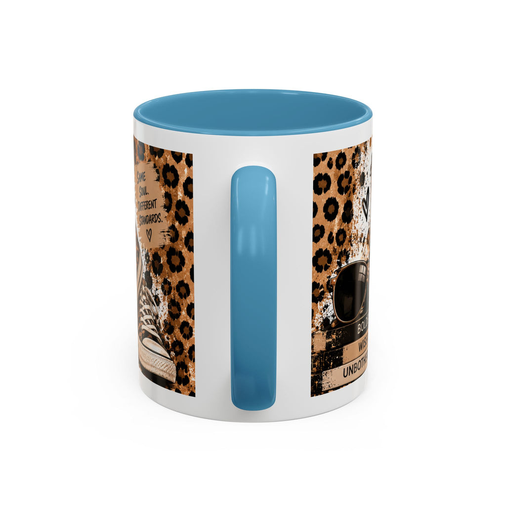 Good Coffee Bigger Boundaries Accent Mug — Leopard Sneaker Coffee Quote (11/15oz)